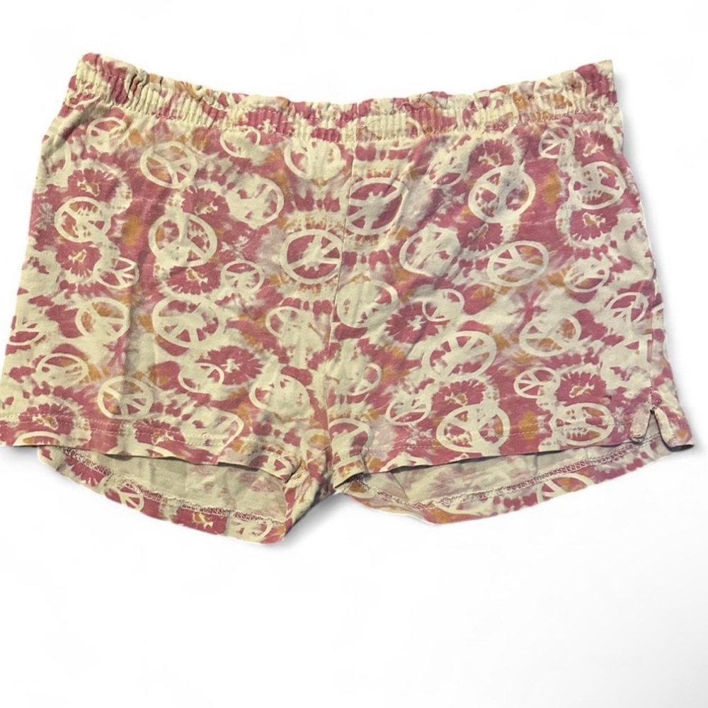 girls rule pink & white tie-dye peace sign shorts